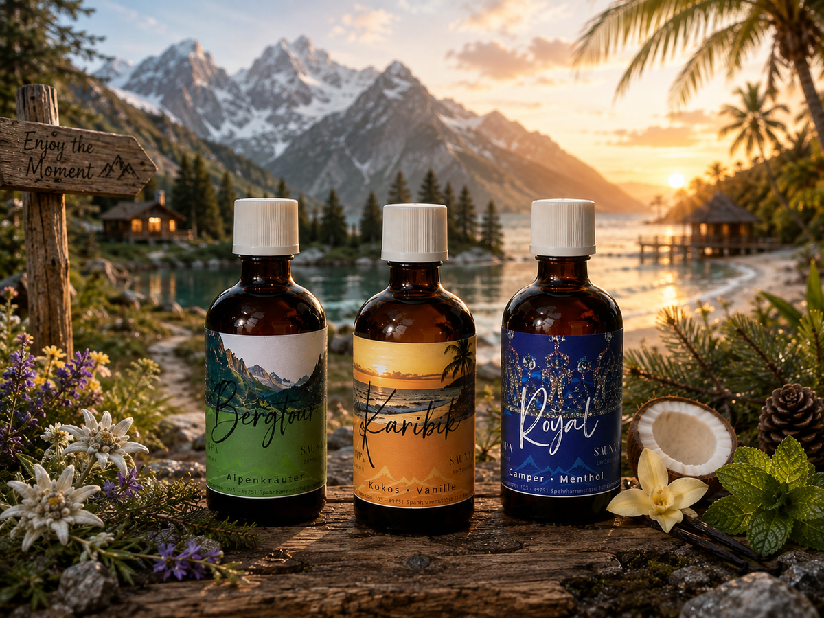Entdecke unser Sauna-Aufguss Dreierset mit Bergtour, Karibik & Royal – Alpenfrische, Karibik-Feeling und Kampfer-Menthol-Kick. Jetzt bei [Shop] bestellen.